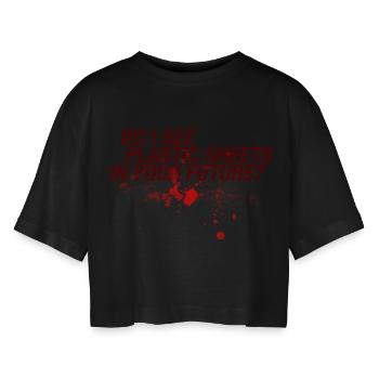 Dexter - Sehe ich Plastikfolien in Ihrer Zukunft? - Frauen Oversized Cropped T-Shirt - Schwarz - Vorne - AI Model Female 172 light (172cm)
