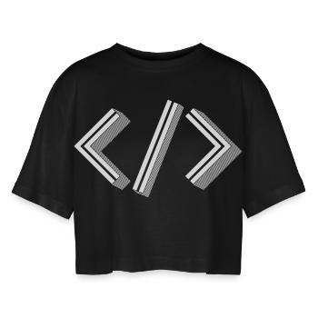 Retro Bracket's - Full Stack Developer HTML XML - Frauen Oversized Cropped T-Shirt - Schwarz - Vorne - AI Model Female 172 light (172cm)