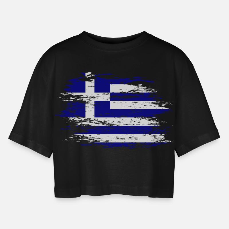 Greece flag used - Women’s Oversized Cropped T-Shirt - black