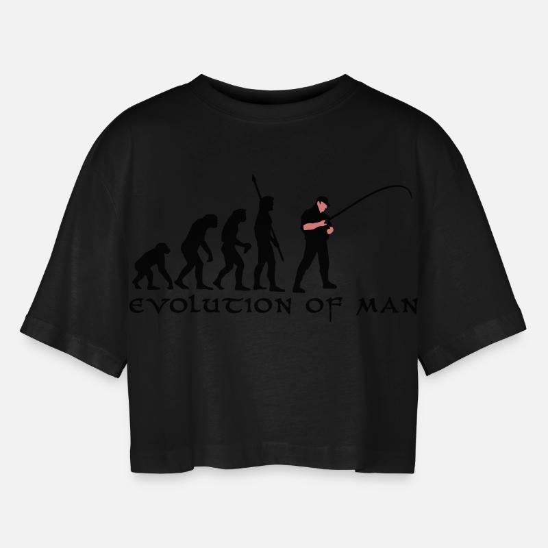 evolution_angler_b_2c - Women’s Oversized Cropped T-Shirt - black