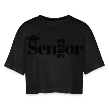 Senior 2023 - Fier cadeau de fin d’études supérieures cool - T-shirt court oversize Femme - noir - Devant - AI Model Female 172 light (172cm)