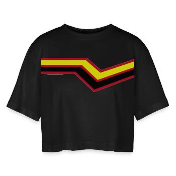 Latex Rubber Fetisch - Frauen Oversized Cropped T-Shirt - Schwarz - Vorne - AI Model Female 172 light (172cm)