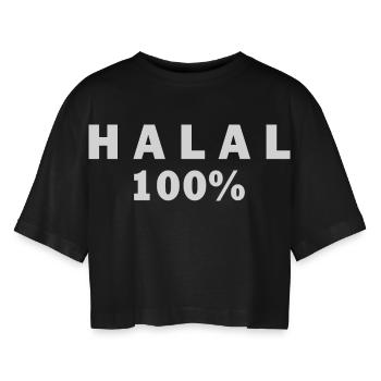Halal حلال - Women’s Oversized Cropped T-Shirt - black - Front - AI Model Female 172 light (172cm)