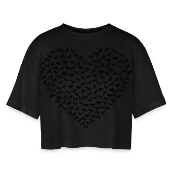 HUND HUNDE HAUSTIER HUNDELIEBE HERZ T-SHIRT - Frauen Oversized Cropped T-Shirt - Schwarz - Vorne - AI Model Female 172 light (172cm)