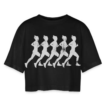 Laufende Mädchen - Frauen Oversized Cropped T-Shirt - Schwarz - Vorne - AI Model Female 172 light (172cm)