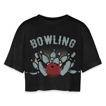 Bowling Strike Sketch - Women’s Oversized Cropped T-Shirt - black - Front - AI Model Female 172 light (172cm)