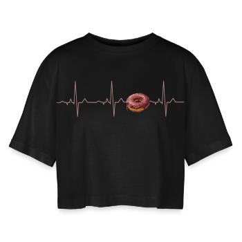 Donut Heartbeat T-Shirt ECG Funny Food - Women’s Oversized Cropped T-Shirt - black - Front - AI Model Female 172 light (172cm)