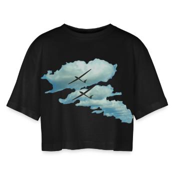 Wolkenstraße Segelflieger Segelflugzeug Geschenk - Frauen Oversized Cropped T-Shirt - Schwarz - Vorne - AI Model Female 172 light (172cm)