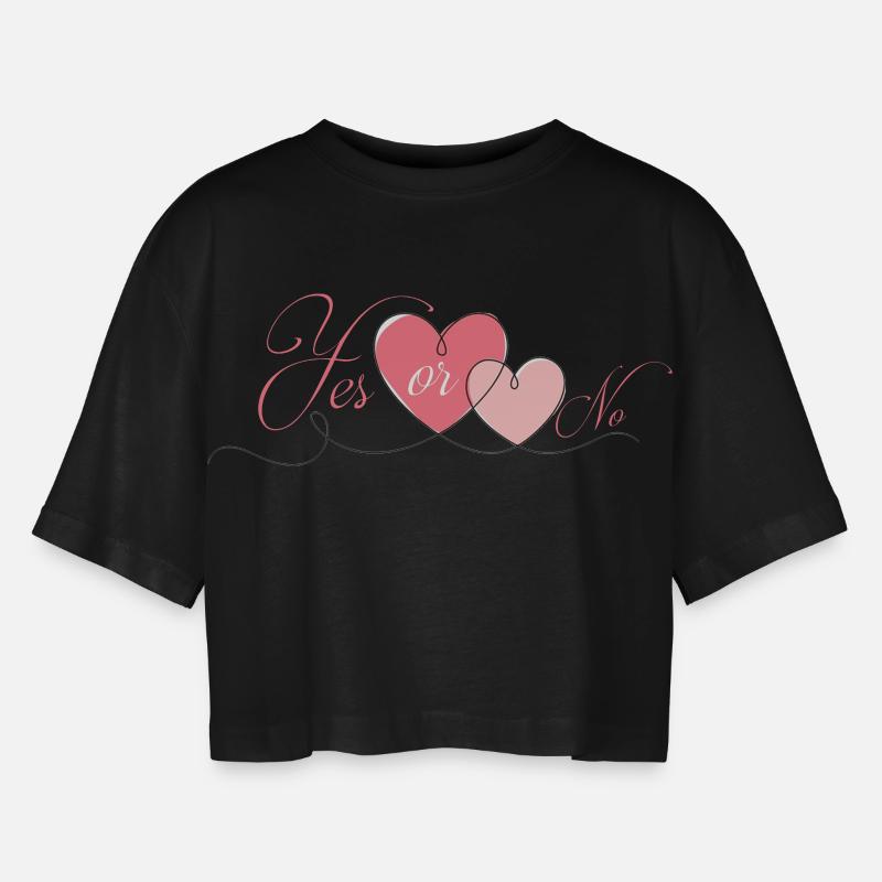 JA ODER NEIN - Frauen Oversized Cropped T-Shirt - Schwarz