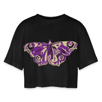 Lila-Gelber Schmetterling - Frauen Oversized Cropped T-Shirt - Schwarz - Vorne - AI Model Female 172 light (172cm)