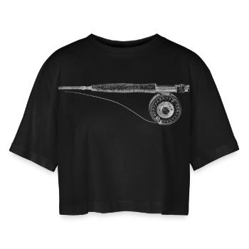 Fly fishing - Women’s Oversized Cropped T-Shirt - black - Front - AI Model Female 172 light (172cm)