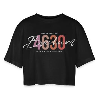 Bochum - Women’s Oversized Cropped T-Shirt - black - Front - AI Model Female 172 light (172cm)