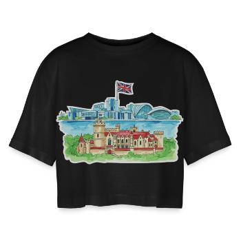 Cardiff Skyline Castle Millennium Centre Wales Art - Women’s Oversized Cropped T-Shirt - black - Front - AI Model Female 172 light (172cm)