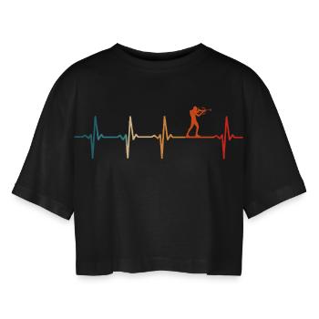 Biathlon heartbeat biathlete ski - Women’s Oversized Cropped T-Shirt - black - Front - AI Model Female 172 light (172cm)