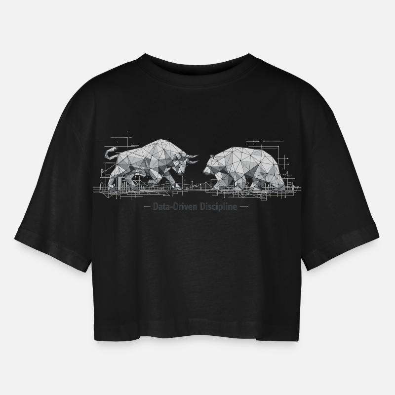 Bull & Bear Low Poly: Data-Driven Discipline Ar - Women’s Oversized Cropped T-Shirt - black