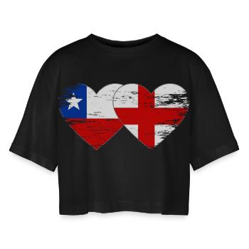 Chile England flagge Herz - Frauen Oversized Cropped T-Shirt - Schwarz - Vorne - AI Model Female 172 light (172cm)