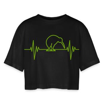 Kiwi Pulse - Frauen Oversized Cropped T-Shirt - Schwarz - Vorne - AI Model Female 172 light (172cm)