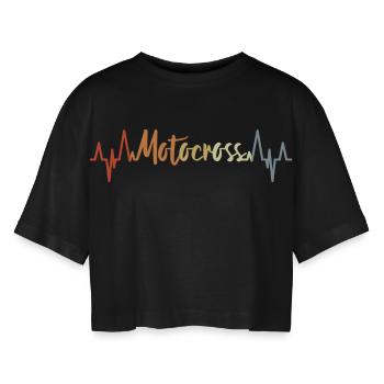 Motocross Kardiogramm Vintage - Frauen Oversized Cropped T-Shirt - Schwarz - Vorne - AI Model Female 172 light (172cm)