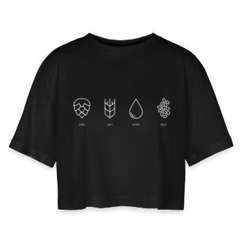 Bier - Frauen Oversized Cropped T-Shirt - Schwarz - Vorne - AI Model Female 172 light (172cm)