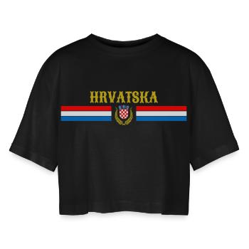 Hrvatska - Kroatien - Wappen - Grb - Frauen Oversized Cropped T-Shirt - Schwarz - Vorne - AI Model Female 172 light (172cm)