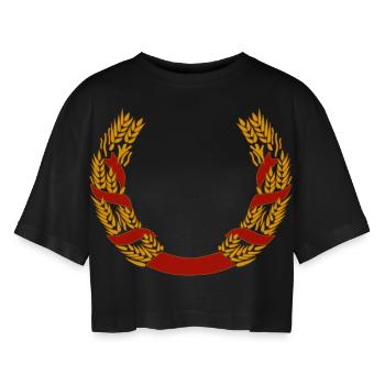 Weizen Kranz - Frauen Oversized Cropped T-Shirt - Schwarz - Vorne - AI Model Female 172 light (172cm)