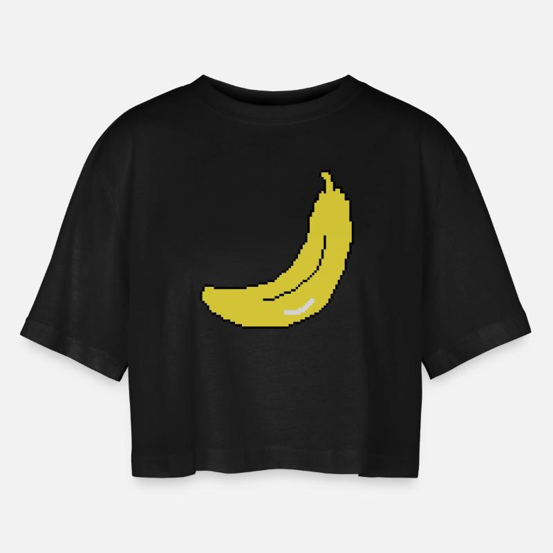 Banana Pixel Art | Unisex - Women’s Oversized Cropped T-Shirt - black
