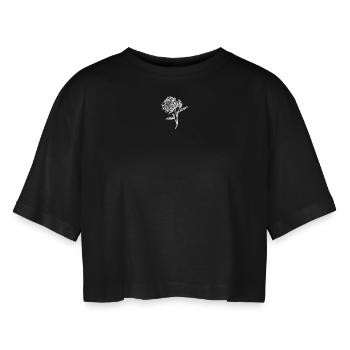 White Rose. - Frauen Oversized Cropped T-Shirt - Schwarz - Vorne - AI Model Female 172 light (172cm)