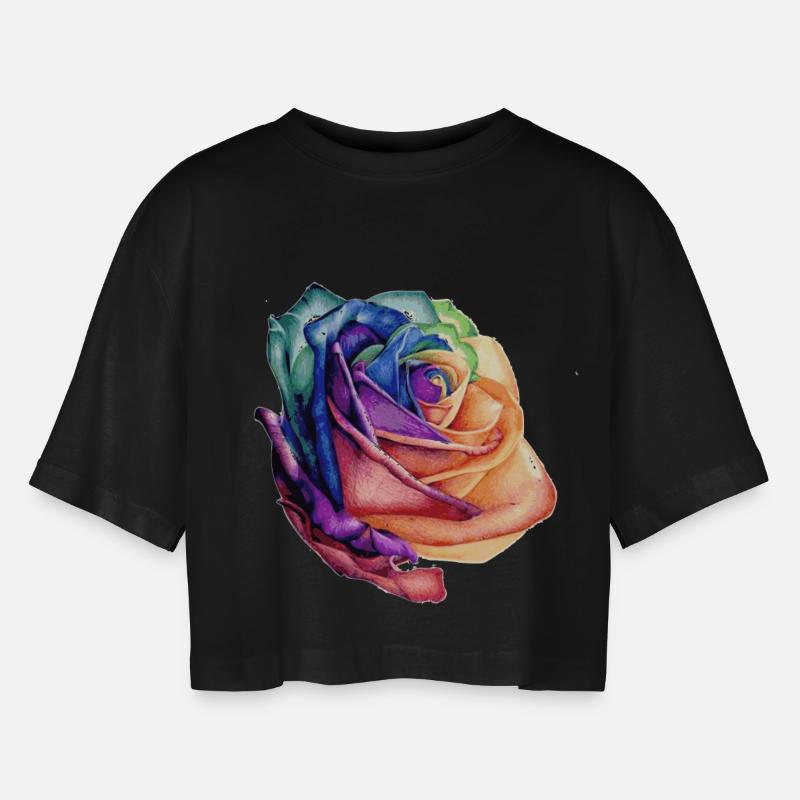 rosa Farben - Frauen Oversized Cropped T-Shirt - Schwarz