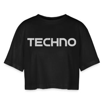 techno - Frauen Oversized Cropped T-Shirt - Schwarz - Vorne - AI Model Female 172 light (172cm)