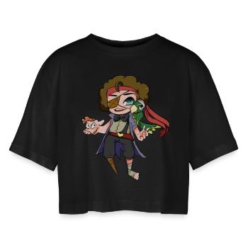 Pig-Pirate - Frauen Oversized Cropped T-Shirt - Schwarz - Vorne - AI Model Female 172 light (172cm)