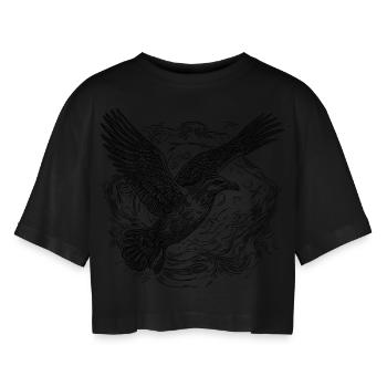 Flying seagull over the water cloud - Women’s Oversized Cropped T-Shirt - black - Front - AI Model Female 172 light (172cm)