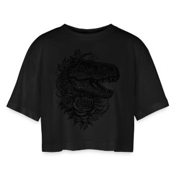 Dinosaure en tatouage de fleur Roses style Dino - T-shirt court oversize Femme - noir - Devant - AI Model Female 172 light (172cm)