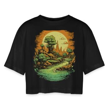 Landscape - Women’s Oversized Cropped T-Shirt - black - Front - AI Model Female 172 light (172cm)
