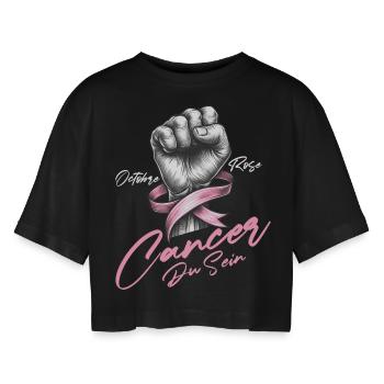 Breast Cancer Awareness Fist & Pink Bow Design - Women’s Oversized Cropped T-Shirt - black - Front - AI Model Female 172 light (172cm)