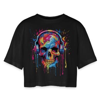 Le crâne de zombie aime la musique - T-shirt court oversize Femme - noir - Devant - AI Model Female 172 light (172cm)