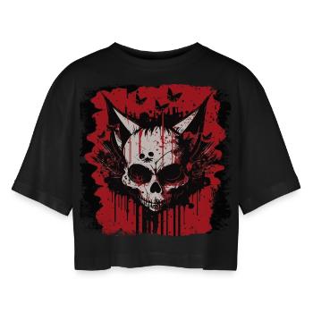 Crâne de chat zombie - T-shirt court oversize Femme - noir - Devant - AI Model Female 172 light (172cm)