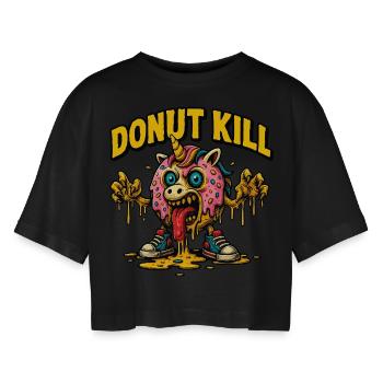 TUER LES BEIGNETS - T-shirt court oversize Femme - noir - Devant - AI Model Female 172 light (172cm)