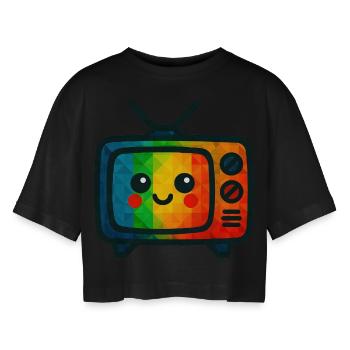 WPAP Polygon Kawaii Style Toy TV - Women’s Oversized Cropped T-Shirt - black - Front - AI Model Female 172 light (172cm)