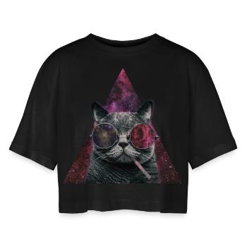 Hipster Cat Smoking - T-shirt court oversize Femme - noir - Devant - AI Model Female 172 light (172cm)