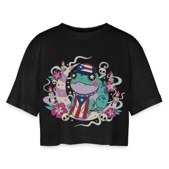 Pastel Goth Kawaii Coqui Porto Rico - T-shirt court oversize Femme - noir - Devant - AI Model Female 172 light (172cm)