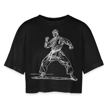 Judo Coach in Fighting Pose - Women’s Oversized Cropped T-Shirt - black - Front - AI Model Female 172 light (172cm)