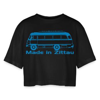 Robur Bus Zittau - Frauen Oversized Cropped T-Shirt - Schwarz - Vorne - AI Model Female 172 light (172cm)