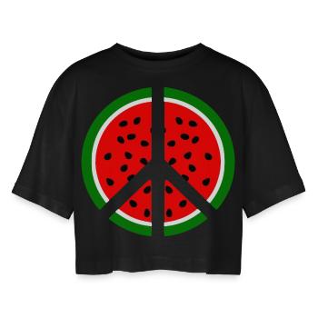 Wassermelone melone peacezeichen - Frauen Oversized Cropped T-Shirt - Schwarz - Vorne - AI Model Female 172 light (172cm)