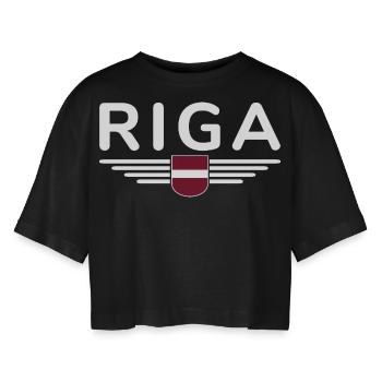 Riga T-Shirt – Hauptstadt-Liebe - Frauen Oversized Cropped T-Shirt - Schwarz - Vorne - AI Model Female 172 light (172cm)