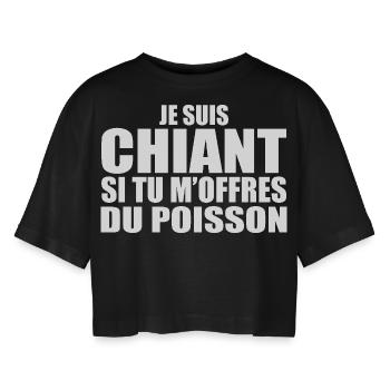Mann, der anbetet: Fische. Lustiger Design-Humor - Frauen Oversized Cropped T-Shirt - Schwarz - Vorne - AI Model Female 172 light (172cm)
