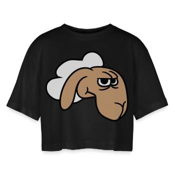 Sheep looks skeptical, critical, suspicious stares - Women’s Oversized Cropped T-Shirt - black - Front - AI Model Female 172 light (172cm)