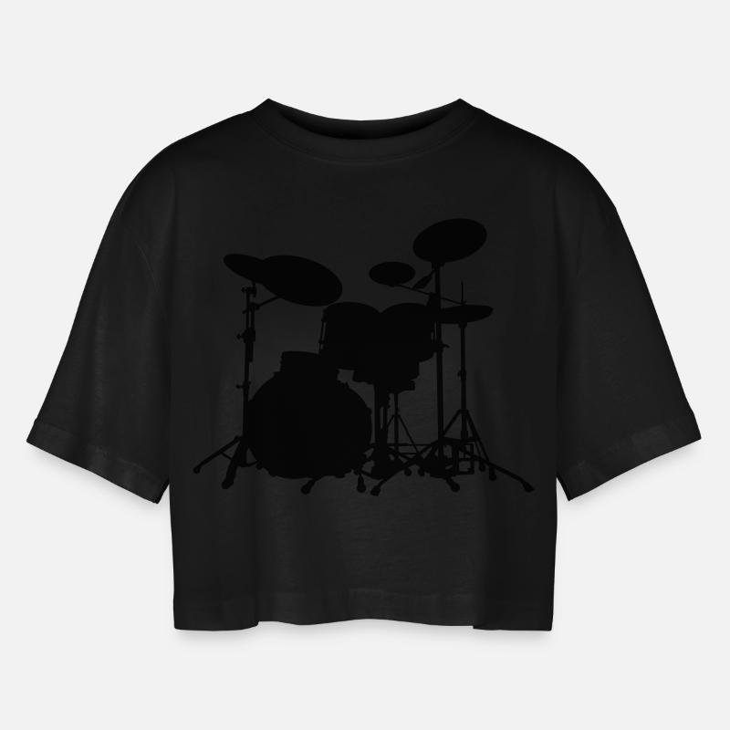drums - Women’s Oversized Cropped T-Shirt - black