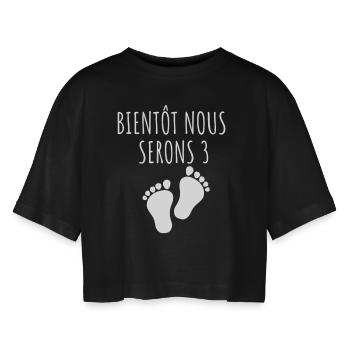 Bientôt nous serons 3 - T-shirt court oversize Femme - noir - Devant - AI Model Female 172 light (172cm)