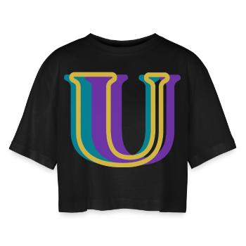 Multicolored letter u - Women’s Oversized Cropped T-Shirt - black - Front - AI Model Female 172 light (172cm)