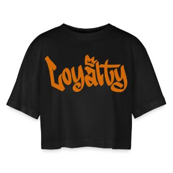Streetwear urbain « fidélité » Unisexe / Noir Orange - T-shirt court oversize Femme - noir - Devant - AI Model Female 172 light (172cm)